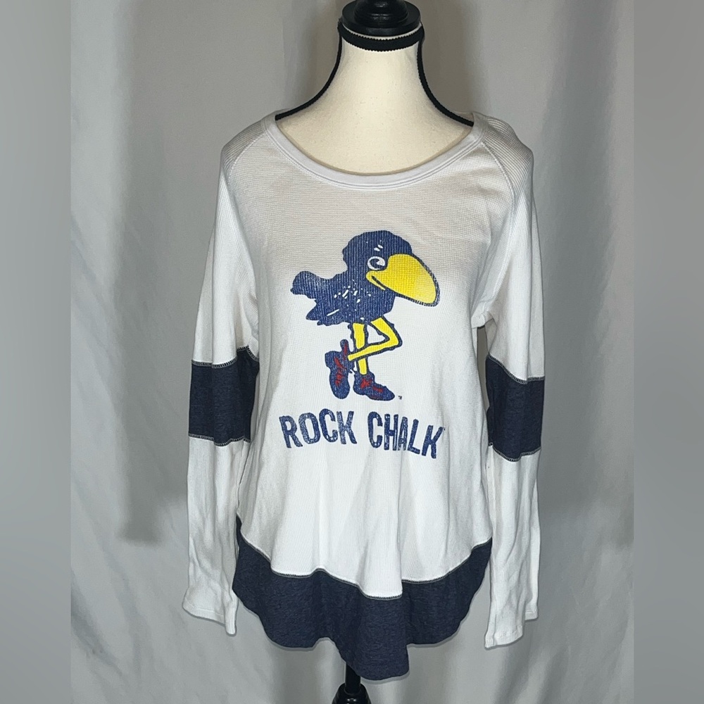 Retro Brand Kansas Jayhawks Raglan Sleeves Waffle Knit Long Sleeve